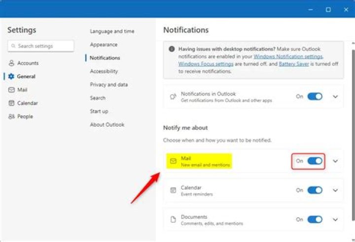 How do I hear email notifications on my laptop?