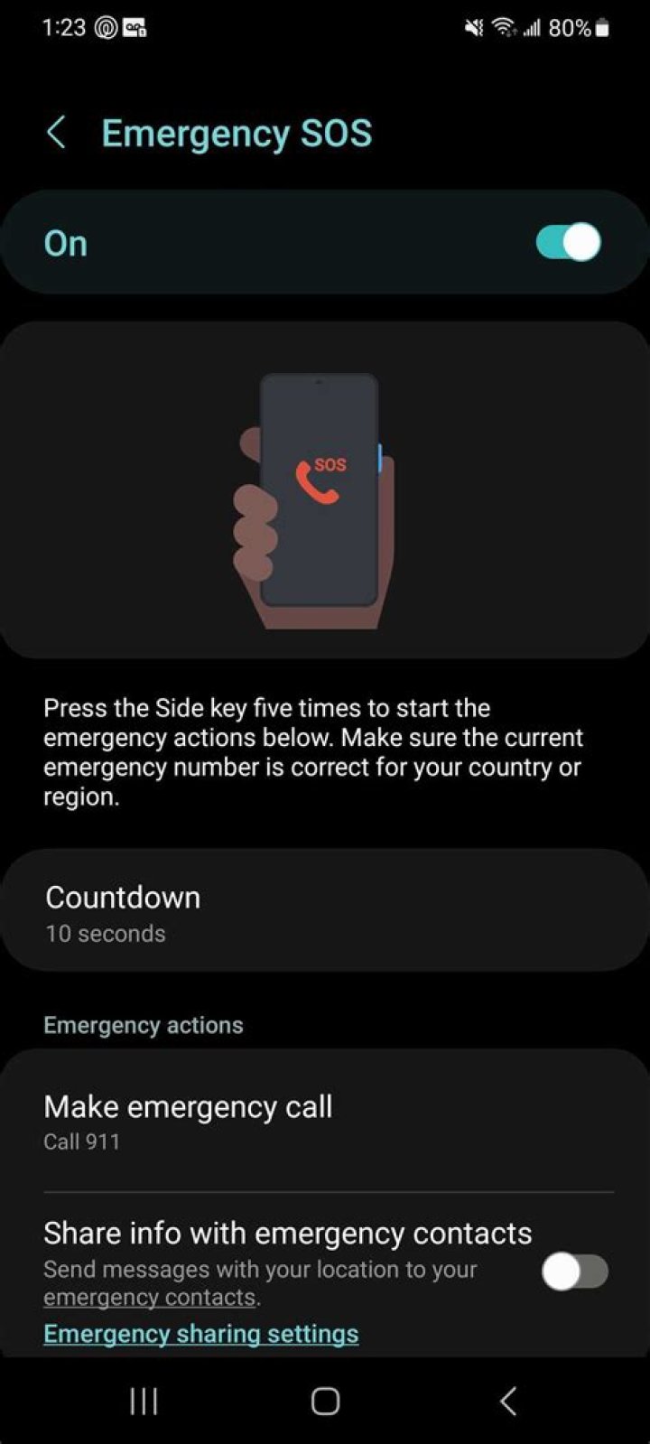 How do I turn off emergency call on android?