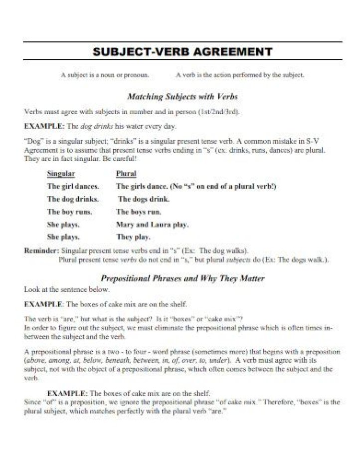 How do you write a subject-verb agreement for a paragraph?