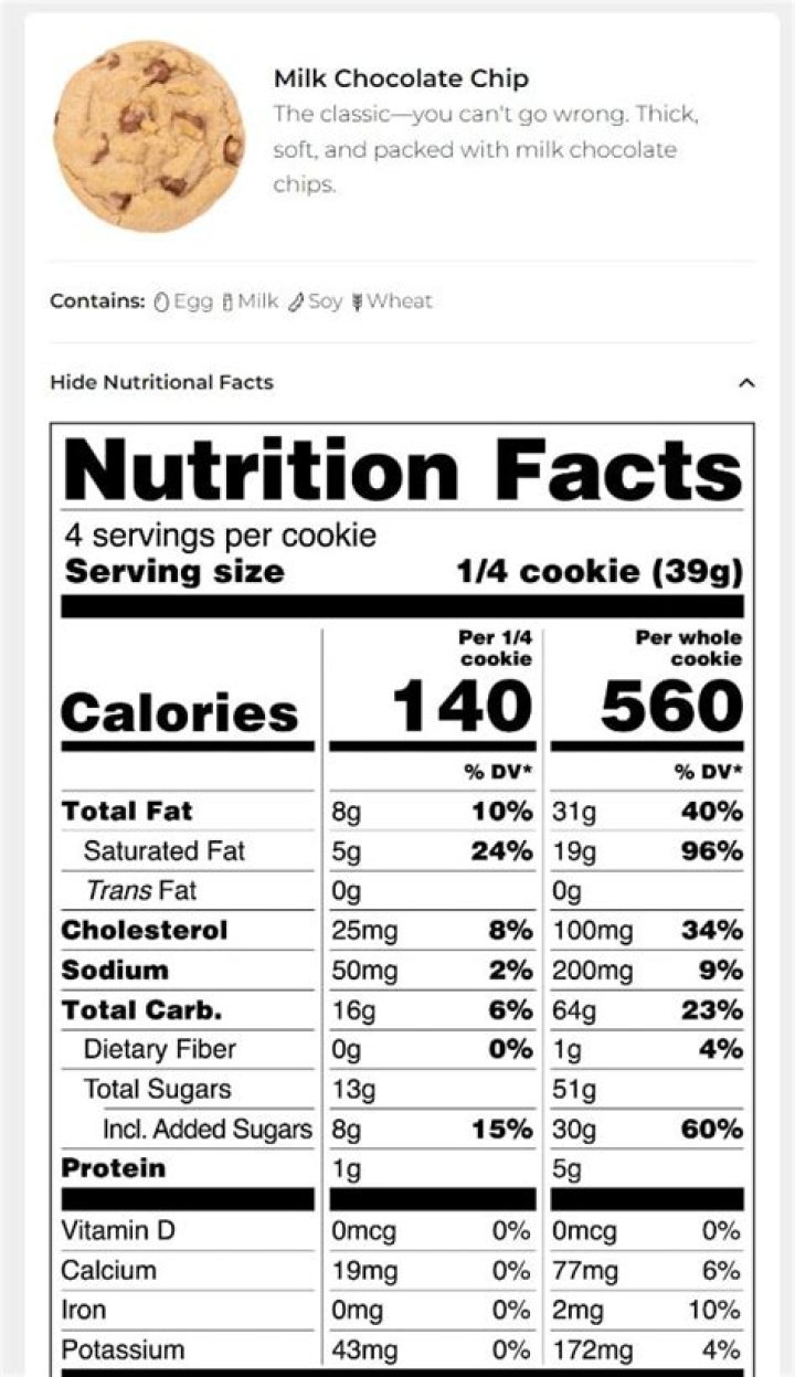 How many calories are in one milk chocolate chip?