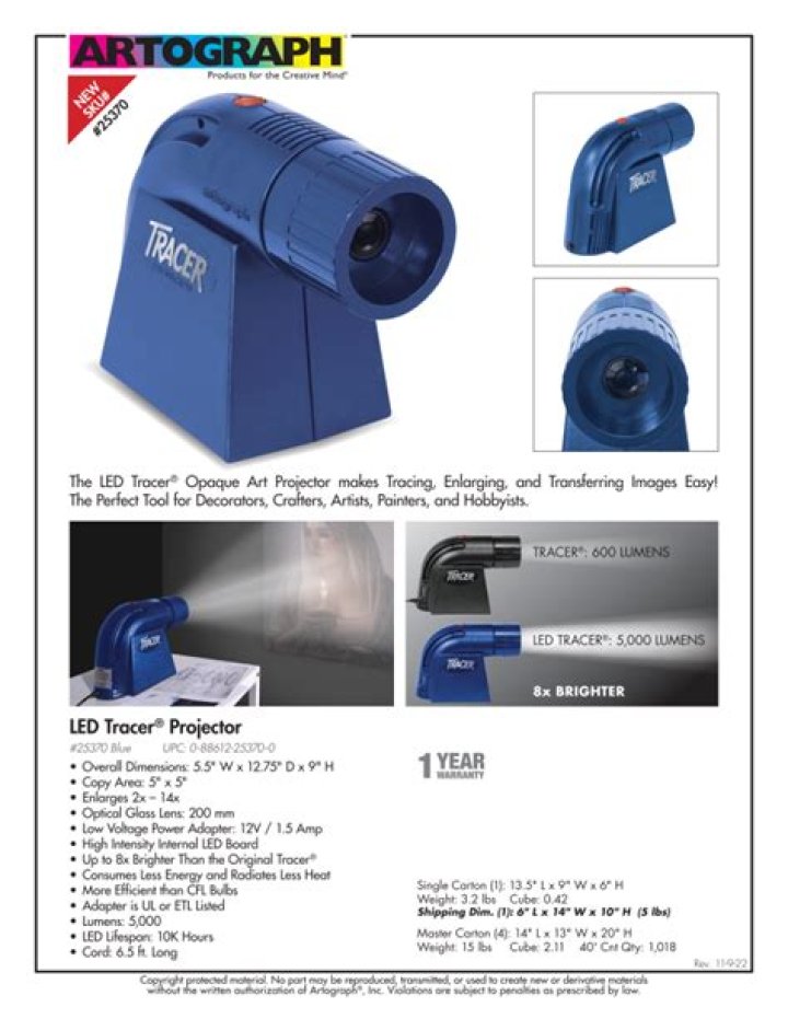 How many lumens is the Artograph projector?