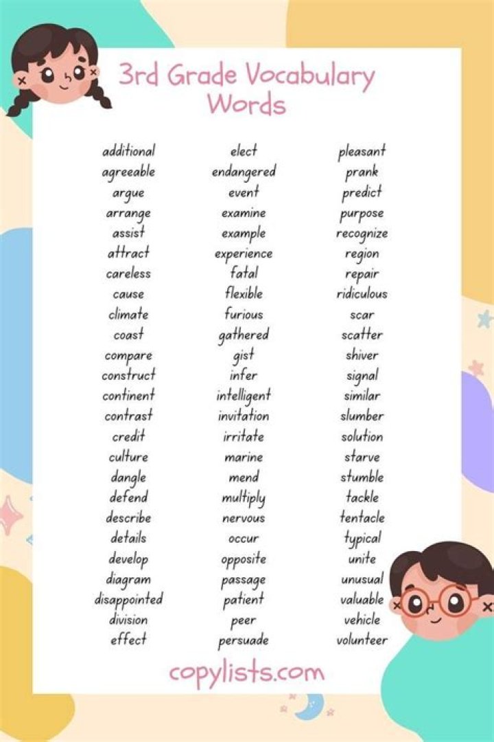 What are some spelling words for 3rd graders?