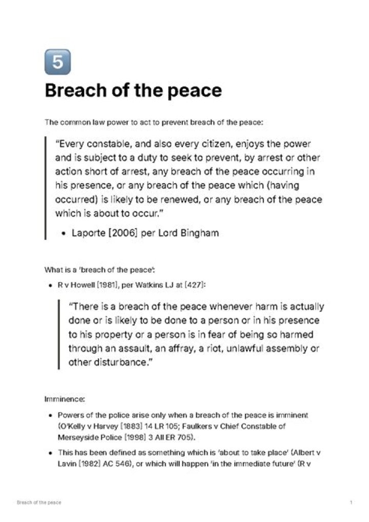 What happens if you get arrested for breach of the peace?
