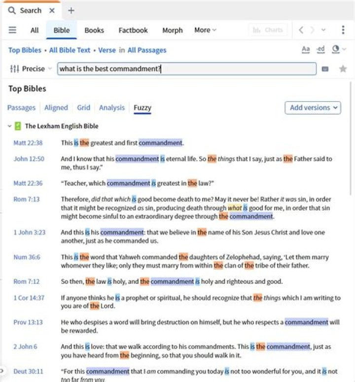 What is a fuzzy Bible search in logos?
