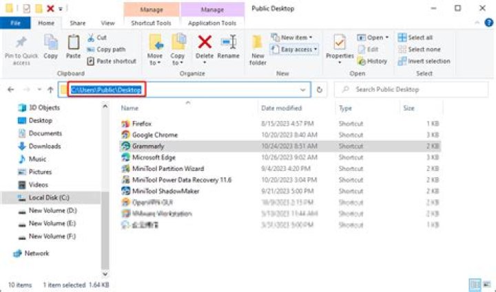 Where is the public desktop folder in Windows 7?